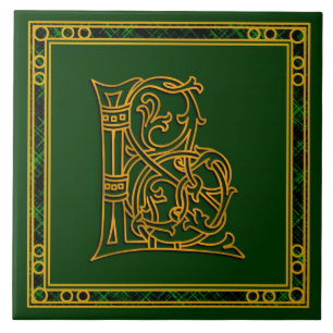 L Monogram "Irish Gold on Green" Keramik Tiles Fliese