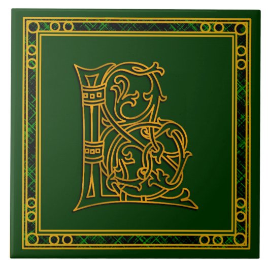 L Monogram "Irish Gold on Green" Keramik Tiles Fliese (Vorderseite)