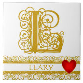 L Monogram Name Gold Lace Red Heft Template Tile Fliese (Vorderseite)