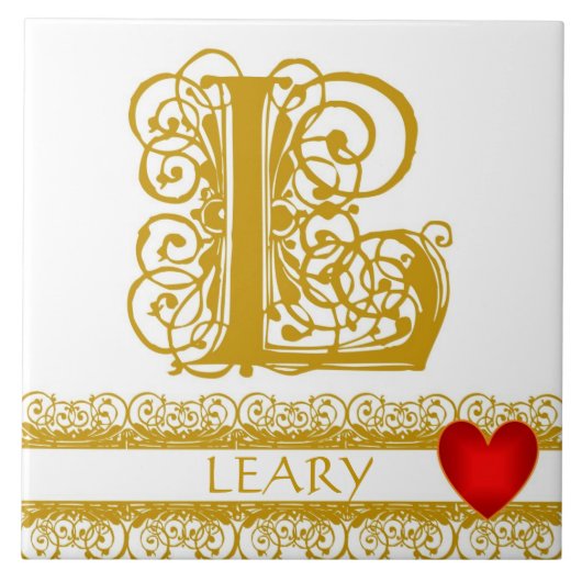 L Monogram Name Gold Lace Red Heft Template Tile Fliese (Vorderseite)