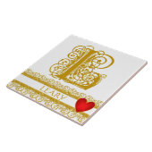 L Monogram Name Gold Lace Red Heft Template Tile Fliese (Seite)