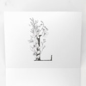'L' Monogram Schöne gezeichnete Blumenhochzeit Dreifach Gefaltete Einladung (Innen Erste Seite)