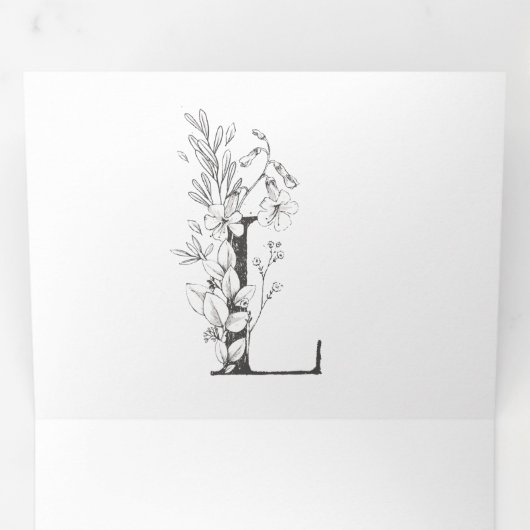 'L' Monogram Schöne gezeichnete Blumenhochzeit Dreifach Gefaltete Einladung (Innen Erste Seite)