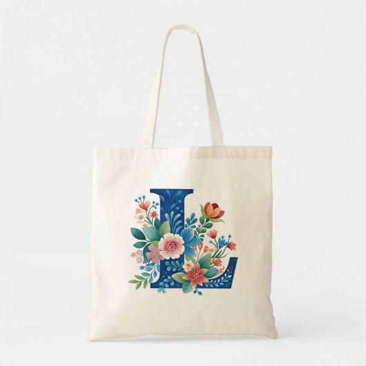 L Monogram verzierte Blumendesign Tragetasche (Vorne)