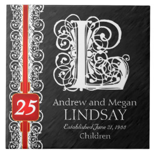 L Monogram "White Lace on Black" Anniversary Tile Fliese
