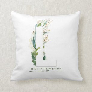 L Monogramm Elegantes Gold Grün Familienname Kissen