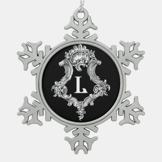 L Monogramm Erstverzierung Schneeflocken Zinn-Ornament (Vorderseite)