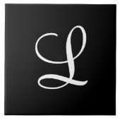 "L" Monogramm Erstweiß auf schwarz Fliese (Vorderseite)