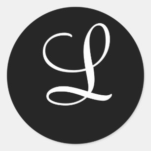 "L" Monogramm Erstweiß auf schwarz Runder Aufkleber