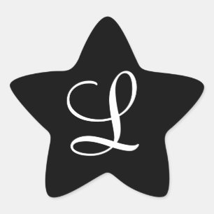 "L" Monogramm Erstweiß auf schwarz Stern-Aufkleber