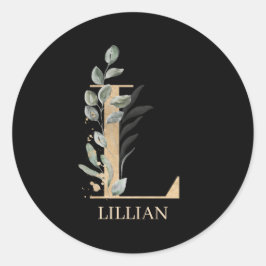 L Monogramm Floral Personalisiert Runder Aufkleber