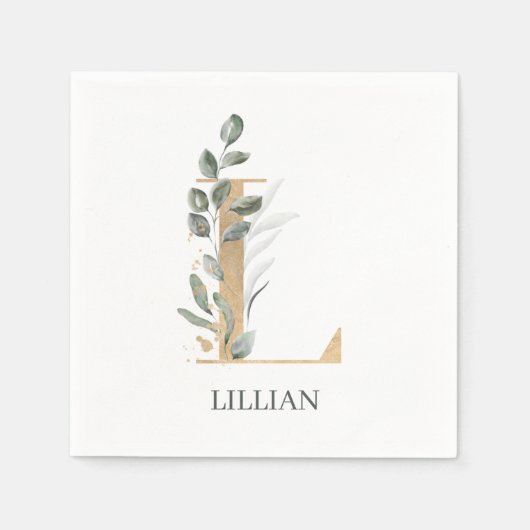 L Monogramm Floral Personalisiert Serviette (Vorderseite)