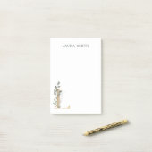 L Monogramm florale Personalisierte Postit-Hinweis Post-it Klebezettel (Auf Schreibtisch)