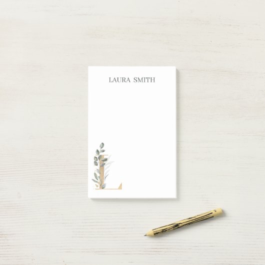 L Monogramm florale Personalisierte Postit-Hinweis Post-it Klebezettel (Auf Schreibtisch)