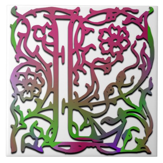 L Monogramm Keramik "Besque Garden" Fliese (Vorderseite)
