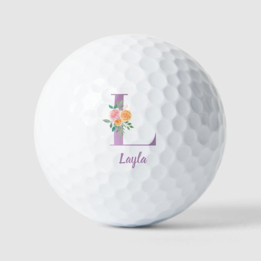 L Monogramm Lila Blumenfarbe Personalisiert Golfball (Vorderseite)