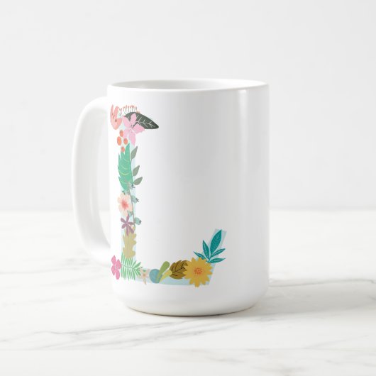 L Monogramm-Tasse, Blumenl Initiale, botanisch Kaffeetasse (Vorderseite Links)