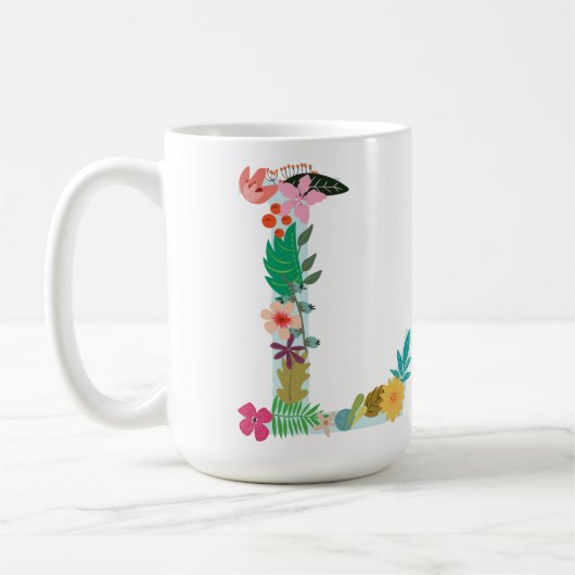 L Monogramm-Tasse, Blumenl Initiale, botanisch Kaffeetasse (Links)