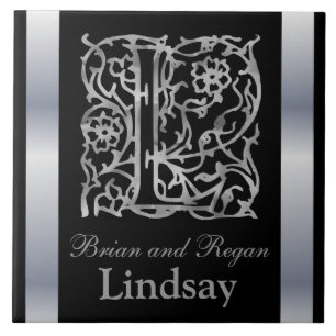 L Monogramm und Name "Besque on Black" Keramik Til Fliese