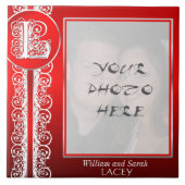 L Monogramm "Weiße Spitzen auf Rot" mit Foto - Til Fliese (Vorderseite)