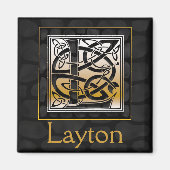 L Name Monogram "Celtic Black Stone" Square Magnet (Vorne)