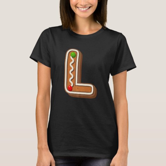 L Niedliche Hauptstadt Weihnachts-Cookie Alphabet T-Shirt (Vorderseite)