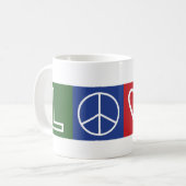 L-O-V-E - Zeichen für Herz und Frieden Kaffeetasse (Vorderseite Links)