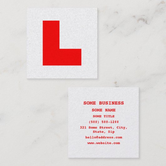 L-Plate Learner Driver / Bachelorette Hen Night Quadratische Visitenkarte (Vorne/Hinten)