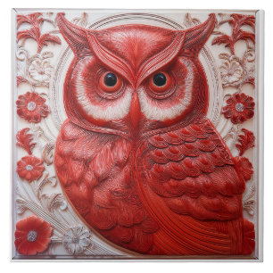L rote falsche Relief Art Nouveau Eule Fliese