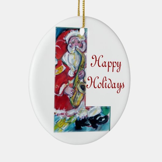 L SCHREIBEN /SANTA UND SAX, CHRISTMAS PARTY MONOGR KERAMIKORNAMENT (Rechts)