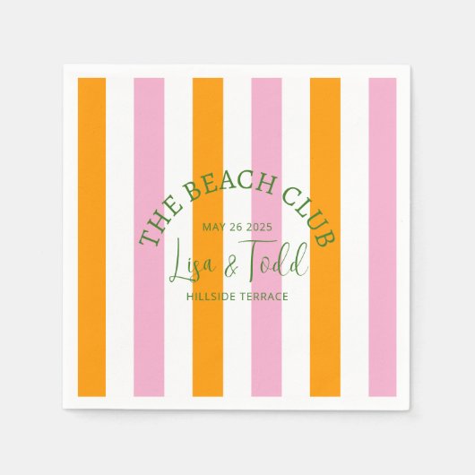 L&T Beach Club Orange Pink Cabana Streifen Serviette (Vorderseite)