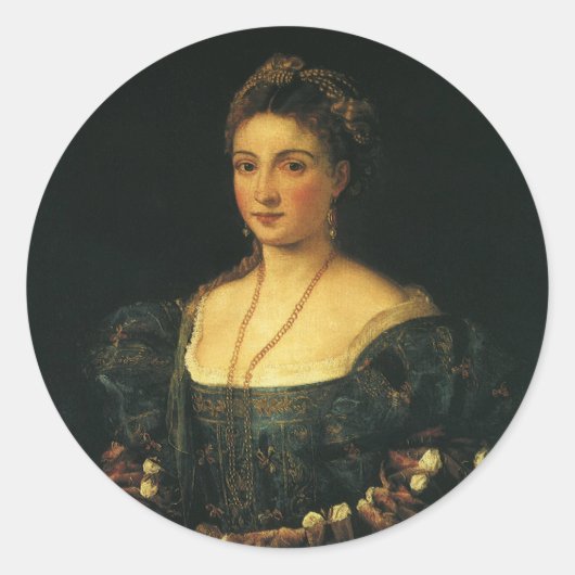 La Bella, Herzogin von Urbino von Tizian Runder Aufkleber (Vorderseite)