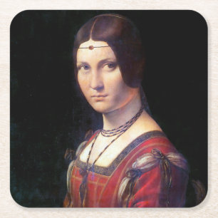 La Belle Ferronniere, Leonardo da Vinci Rechteckiger Pappuntersetzer
