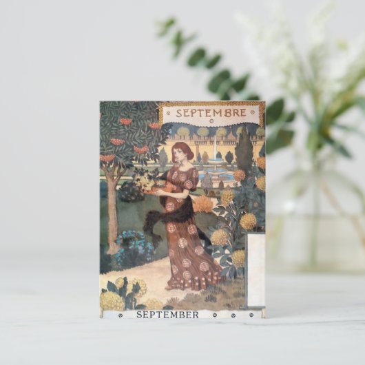 La Belle Jardiniere - Septembre - Eugène Grasset Postkarte (Stehend Vorderseite)