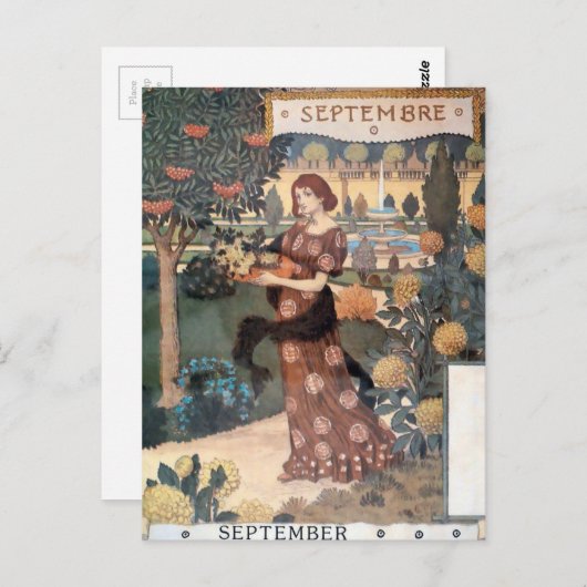 La Belle Jardiniere - Septembre - Eugène Grasset Postkarte (Vorne/Hinten)