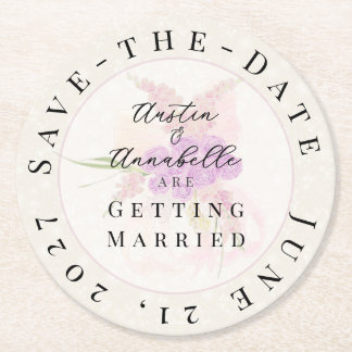La Boca Golden Sheer Bow Bouquet Save-the-Date Runder Pappuntersetzer