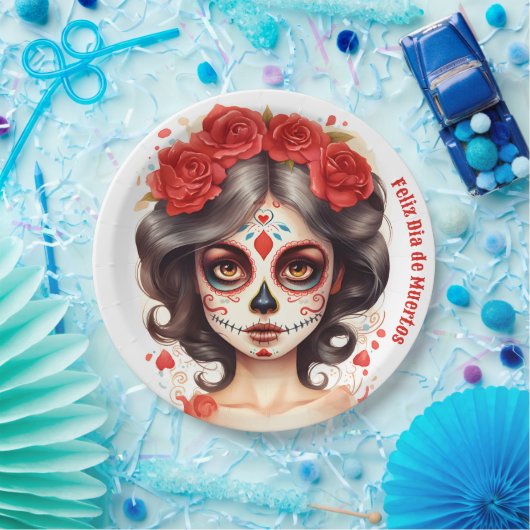 La Calavera Catarina 💀 en Flores Rojas 🌹 Pappteller (Party)