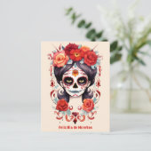 La Calavera Catarina en Flores Rojas Postkarte (Stehend Vorderseite)