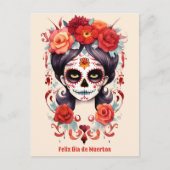 La Calavera Catarina en Flores Rojas Postkarte (Vorderseite)