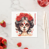 La Calavera Catarina 💀 en Flores Rojas 🌹 Serviette (Beispiel)