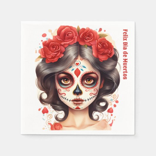 La Calavera Catarina 💀 en Flores Rojas 🌹 Serviette (Vorderseite)