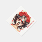 La Calavera Catarina 💀 en Flores Rojas 🌹 Serviette (Ecke)