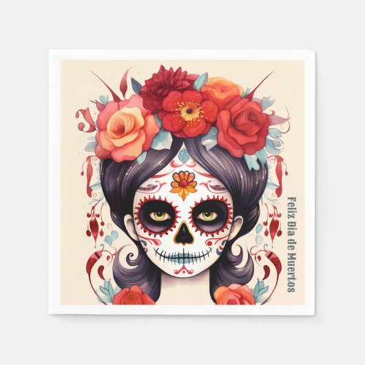 La Calavera Catarina en Flores Rojas 🌹 Serviette (Vorderseite)