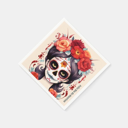 La Calavera Catarina en Flores Rojas 🌹 Serviette (Ecke)