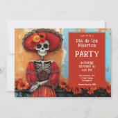 💀 La Calavera in Hut mit Blume Einladung (Vorderseite)