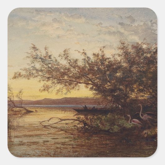 La Camargue, Coucher De Soleil - Félix Ziem Quadratischer Aufkleber (Vorderseite)