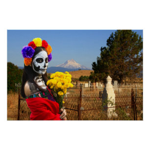 La Catrina auf dem Friedhof zu Halloween Poster