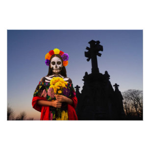 La Catrina auf dem Friedhof zu Halloween Poster