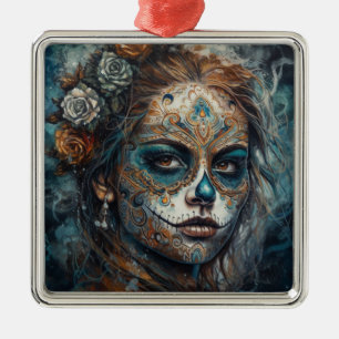 La Catrina Azul Dia de los Muertos Zucker-Schädel Ornament Aus Metall