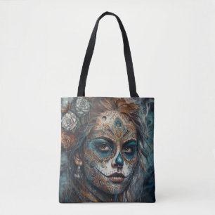 La Catrina Azul Día de los Muertos Zucker-Schädel Tasche